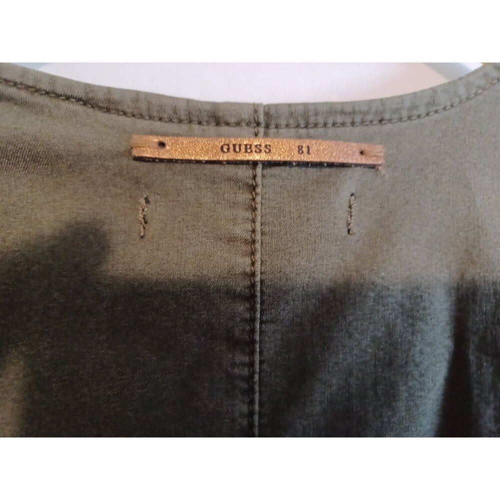 GUESS MAXINE ZIP-UP GREEN  WITH SLITS DENIM JUMPSUIT SIZE 8 - Picture 7 of 8